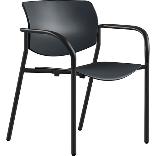 Lorell Stacking Chair with Arms, Plastic, 25-1/2" x 25" x 33, 2/CT, Black
