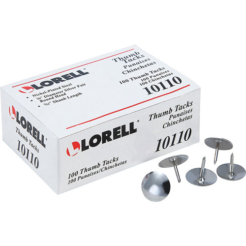 Lorell Thumb Tacks, 3/8", 100 Pieces/BX, Silver
