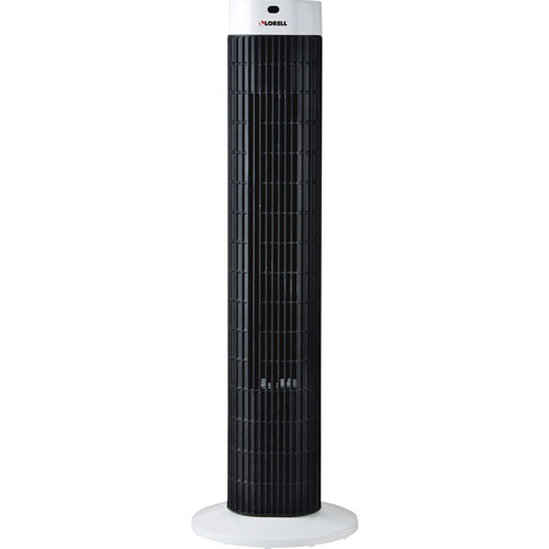 Lorell Tower Fan, 30" Diameter, 3 Speed, Sleep Mode, Breeze Mode, Oscillating, Timer, 30.2", x 9.5" x 9.5" Depth, Plastic, Black, Silver