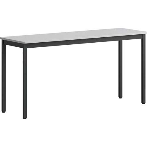Lorell Utility Table - Gray Rectangle, Laminated Top - Powder Coated Black Base x 59.88"x 18.13", 30" Height, Melamine Top Material