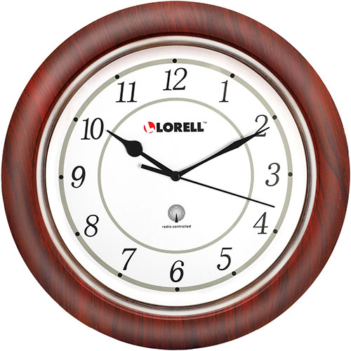 Lorell Wall Clock, Arabic Numerals, 13-1/2", White Dial/Mahogany