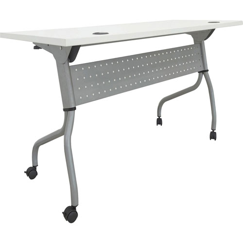Lorell White Laminate Flip Top Training Table, White Top, Silver Base, 4 Legs, 29.50" x 23.60" Table Top Width, 48" Height, Assembly Required