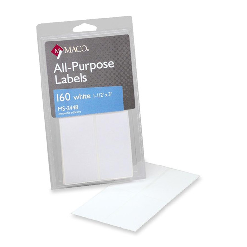 Maco Tag & Label Multi-Purpose Self-Adhesive Removable Labels, 1 1/2 x 3, White, 160/Pack