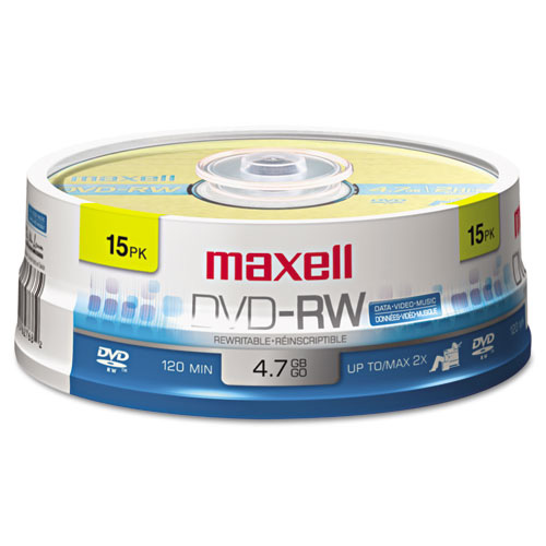 Maxell DVD-RW Discs, 4.7GB, 2x, Spindle, Gold, 15/Pack