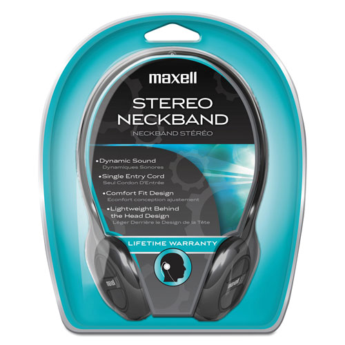 Maxell NB201 Stereo Neckband Headphones, Black, 49.5" Cord