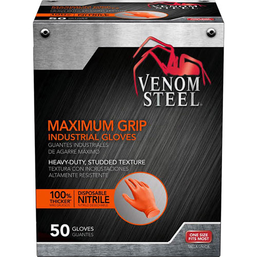 Medline Maximum Grip Nitrile Gloves - Diamond Textured - Orange - 8 mil Thickness - 9.50" Glove Length