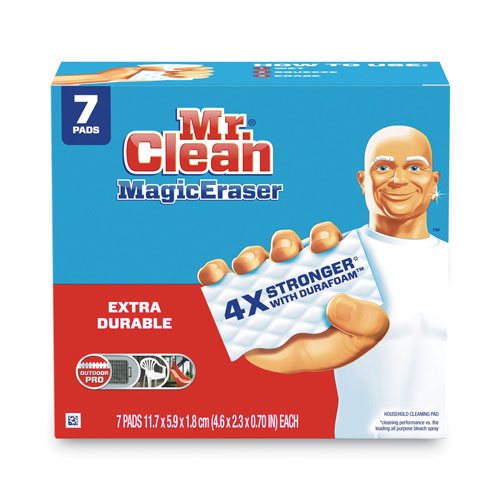 Mr. Clean Magic Eraser Extra Durable. 4.6 x 2.4, 0.7" Thick, White, 7/Pack