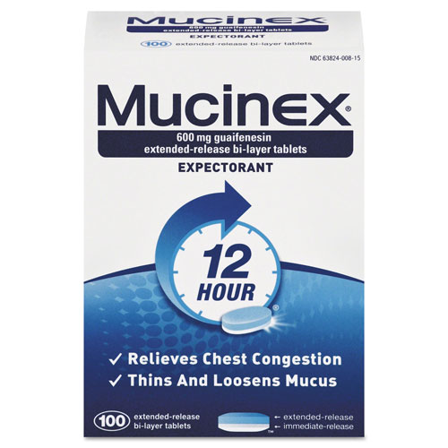 Mucinex Expectorant Regular Strength, 100 Tablets/Box, 12 Box/Carton