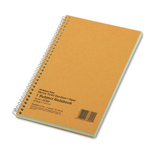 National Brand Single-Subject Wirebound Notebooks, Narrow Rule, Brown Paperboard Cover, (80) 7.75 x 5 Sheets