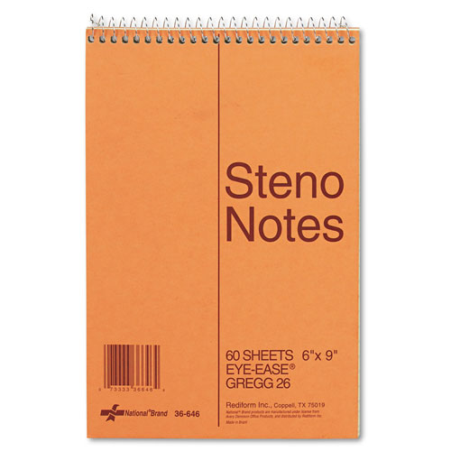National Brand Standard Spiral Steno Pad, Gregg Rule, Brown Cover, 60 Eye-Ease Green 6 x 9 Sheets