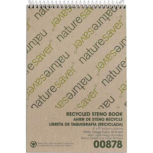 Nature Saver Steno Notebook, Gregg Ruled, 60 sheets, 6"x9", White