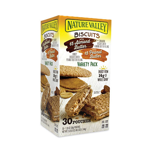 Nature Valley® Biscuits, Cinnamon with Almond Butter/Honey with Peanut Butter, 1.35 oz Pouch, 30 Count