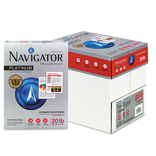 Navigator Platinum Paper, 99 Bright, 20lb, 8.5 x 11, White, 500 Sheets/Ream, 5 Reams/Carton