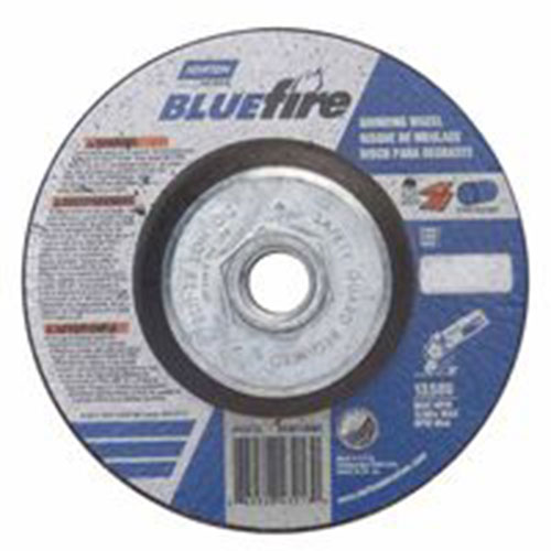 Norton BlueFire Depressed Center Wheels, 4 1/2in Dia, 5/8in Arbor, 1/4in Thick, 24 Grit