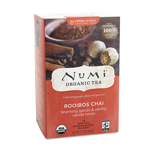 Numi Organic Teas and Teasans, 1.71 oz, Rooibos Chai, 18/Box