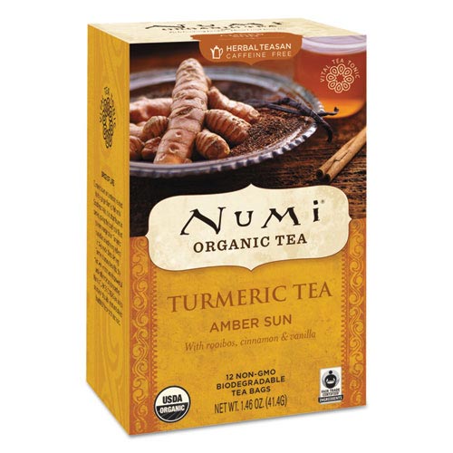 Numi Turmeric Tea, Amber Sun, 1.46 oz Bag, 12/Box