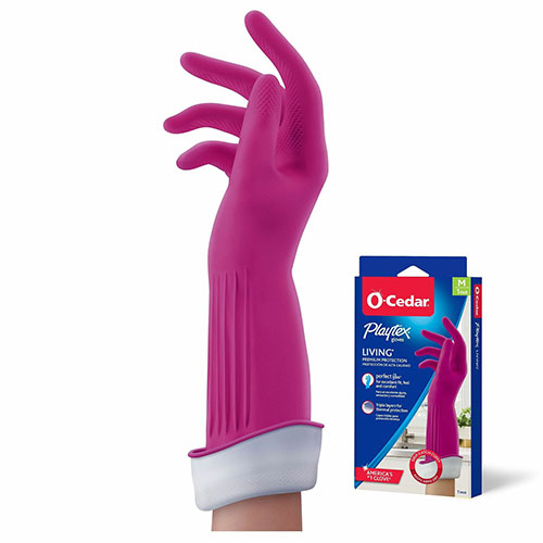 O Cedar Playtex Living Gloves, Medium Size, Pink, 2/Pair, 14" Glove Length