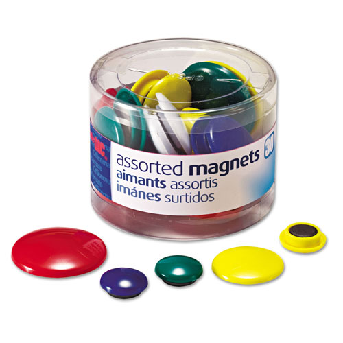 Officemate Assorted Magnets, Circles, Assorted Sizes & Colors, 30/Tub