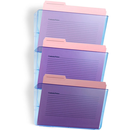 Officemate Blue Glacier™ Wall File, 3/Box - 15", x 13" x 4.1" Depth - Stackable - Transparent Blue - Plastic - 3 / Pack