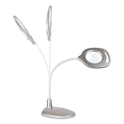 OttLite 2-in-1 LED Magnifier Floor and Table Light, 39.5" High, Silver/White
