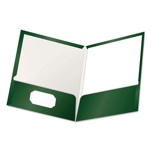 Oxford High Gloss Laminated Paperboard Folder, 100-Sheet Capacity, Green, 25/Box