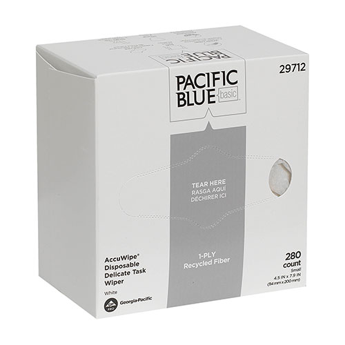 Pacific Blue Basic Recycled 3-Ply Disposable Delicate Task Wiper (Previously AccuWipe®), Large, White, 280 Wipers/Box, 60 Boxes/Case, Wiper (WxL) 4.5" x 7.9"