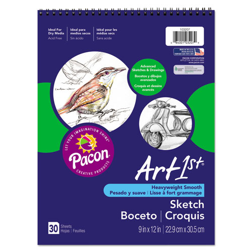 Pacon Art1st Artist's Sketch Book, 80 lb, 9 x 12, White, 30 Sheets