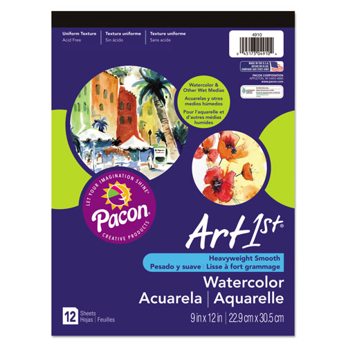 Pacon Artist Watercolor Paper Pad, 90 lb, 9 x 12, White, 12 Sheets