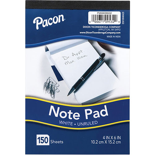 Pacon Note Pad - 4" x 6" - Rectangle - 150 Sheets per Pad - Unruled - White - Compact