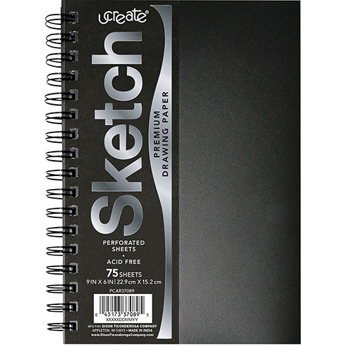 Pacon Poly Cover Sketch Book - 75 Sheets - Spiral - 70 lb Basis Weight9" x 6" - Black Cover