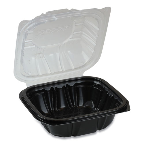 Pactiv EarthChoice Dual Color Hinged-Lid Takeout Container, 1-Compartment, 16 oz, 6 x 6 x 3, Black/Clear, 321/Carton