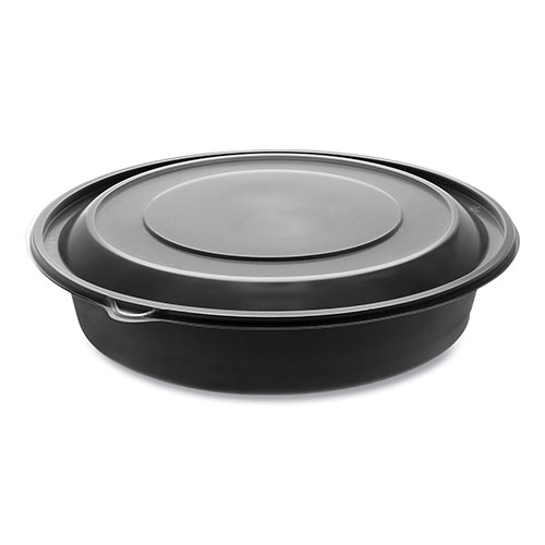 Pactiv EarthChoice MealMaster Bowls with Lids, 48 oz, 10.13" Diameter x 2.13"h, 1-Compartment, Black/Clear, 150/Carton