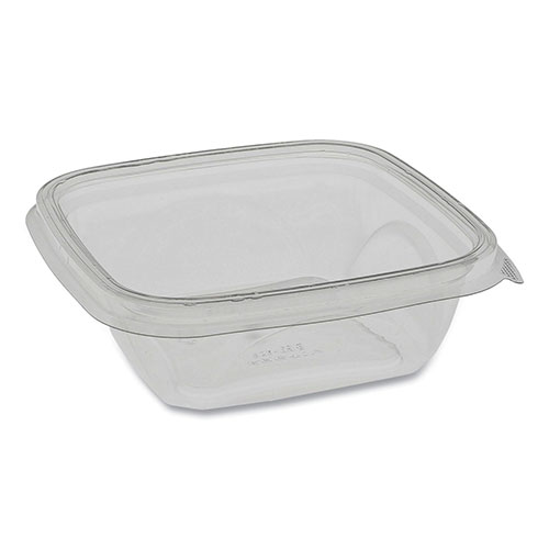 Pactiv EarthChoice Recycled PET Square Base Salad Containers, 5 x 5 x 1.63, 12 oz, Clear, 504/Carton