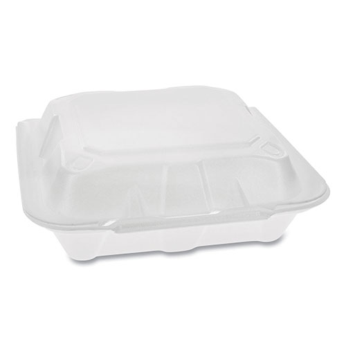 Pactiv Foam Hinged Lid Containers, Dual Tab Lock Economy, 8.42 x 8.15 x 3, 1-Compartment, White, 150/Carton