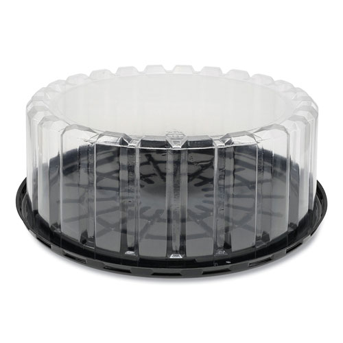 Pactiv Round ShowCake 2-Part Cake Container, Shallow 9" Cake Container, 9" Diameter x 3.38"h, Clear/Black, 90/Carton