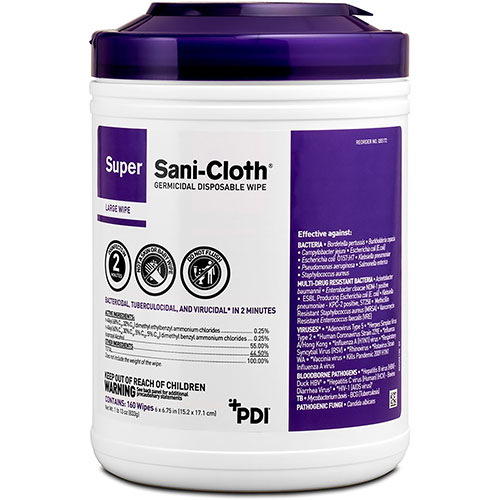 PDI Healthcare Super Sani-Cloth Germicidal Disposable Wipe - Wipe - 6" x 6.75", 160 / Can - 12 / Carton