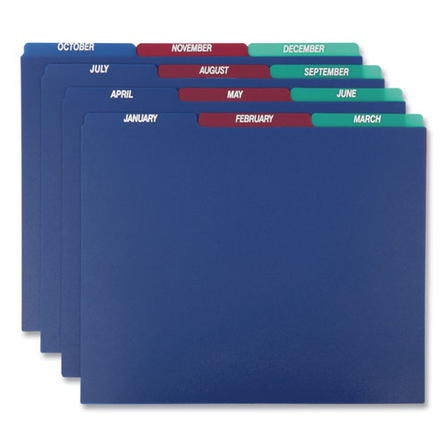 Pendaflex Poly Top Tab File Guides, 1/3-Cut Top Tab, January to December, 8.5 x 11, Assorted Colors, 12/Set