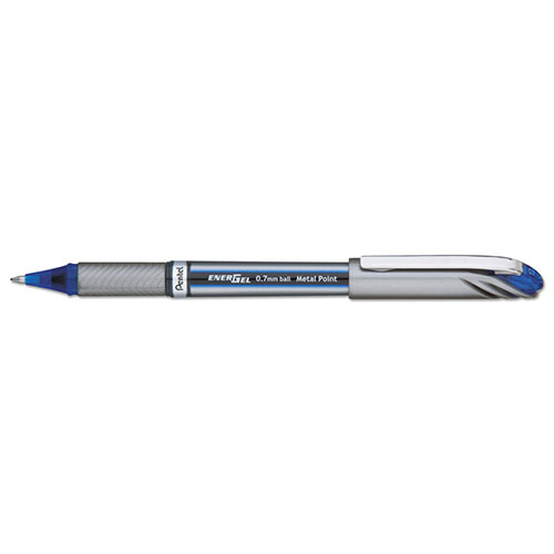 Pentel EnerGel NV Stick Gel Pen, 0.7 mm Metal Tip, Blue Ink/Barrel, Dozen
