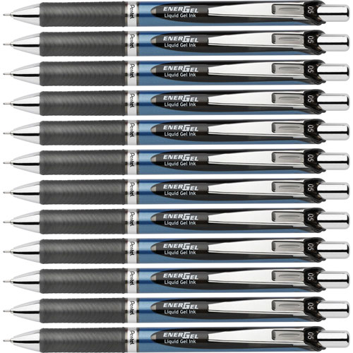Pentel Gel Pen, Retract/Refillable, Needle Tip, 0.5mm, 12/BX, Black Ink