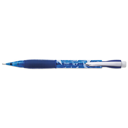 Pentel Icy Mechanical Pencil, 0.7 mm, HB (#2.5), Black Lead, Transparent Blue Barrel, Dozen