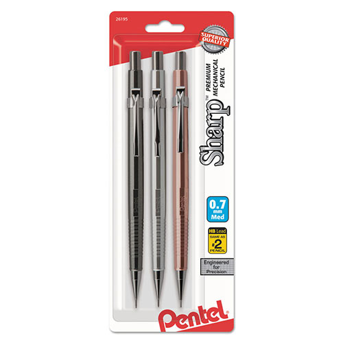 Pentel Sharp Mechanical Pencil, 0.7 mm, HB (#2.5), Black Lead, Assorted Barrel Colors, 3/Pack