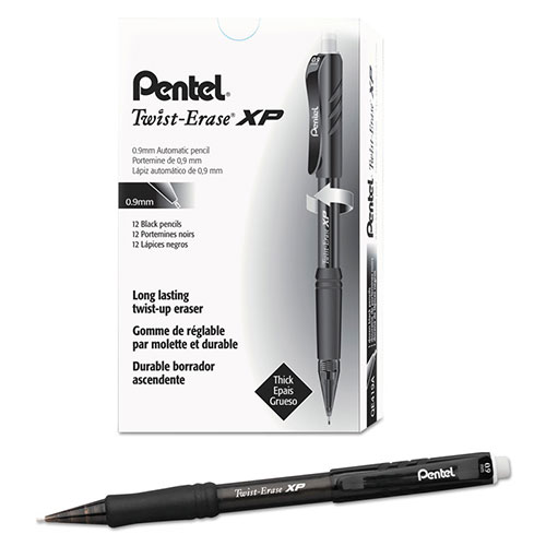 Pentel Twist-Erase EXPRESS Mechanical Pencil, 0.9 mm, HB (#2.5), Black Lead, Black Barrel, Dozen