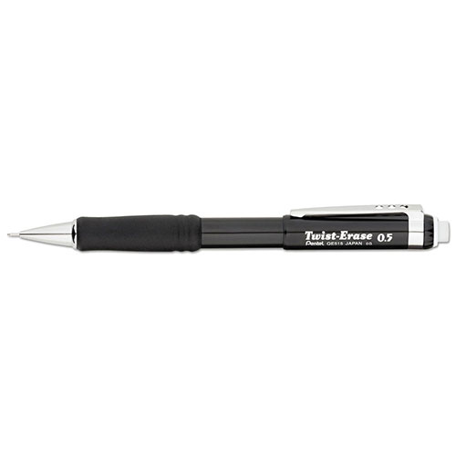 Pentel Twist-Erase III Mechanical Pencil, 0.5 mm, HB (#2.5), Black Lead, Black Barrel