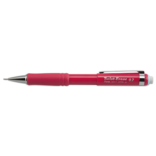 Pentel Twist-Erase III Mechanical Pencil, 0.7 mm, HB (#2.5), Black Lead, Red Barrel