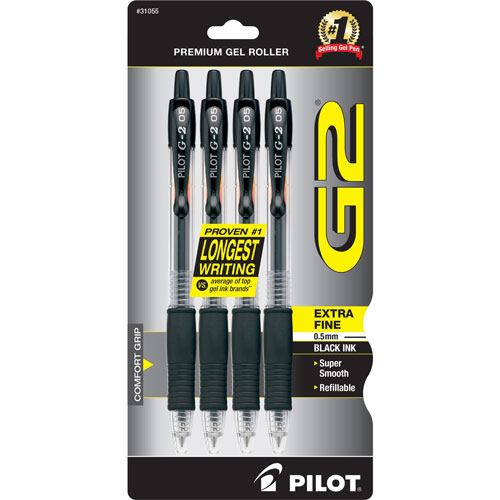 Pilot Black Refillable Retractable Gel Pen, Extra-Fine