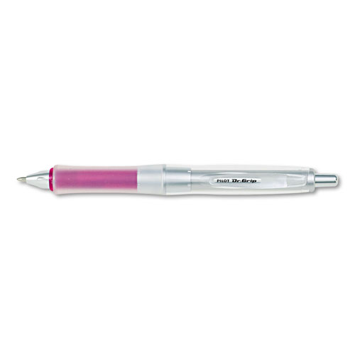 Pilot Dr. Grip Center of Gravity Retractable Ballpoint Pen, 1mm, Black Ink, Silver/Pink Barrel