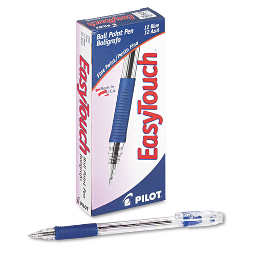 Pilot EasyTouch Stick Ballpoint Pen, Fine 0.7mm, Blue Ink, Clear Barrel, Dozen