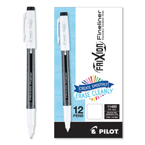 Pilot FriXion Erasable Stick Marker Pen, 0.6 mm, Black Ink/Barrel, Dozen