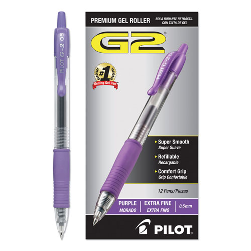 Pilot G2 Premium Retractable Gel Pen, 0.5mm, Purple Ink, Smoke Barrel, Dozen