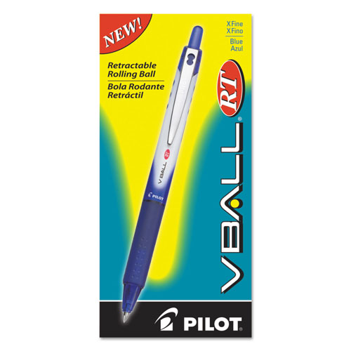 Pilot VBall RT Liquid Ink Retractable Roller Ball Pen, 0.5mm, Blue Ink, Blue/White Barrel